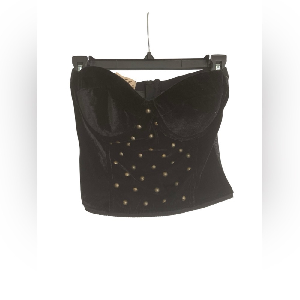 Reverse Black Velvet Studded Bustier Size Small NEW